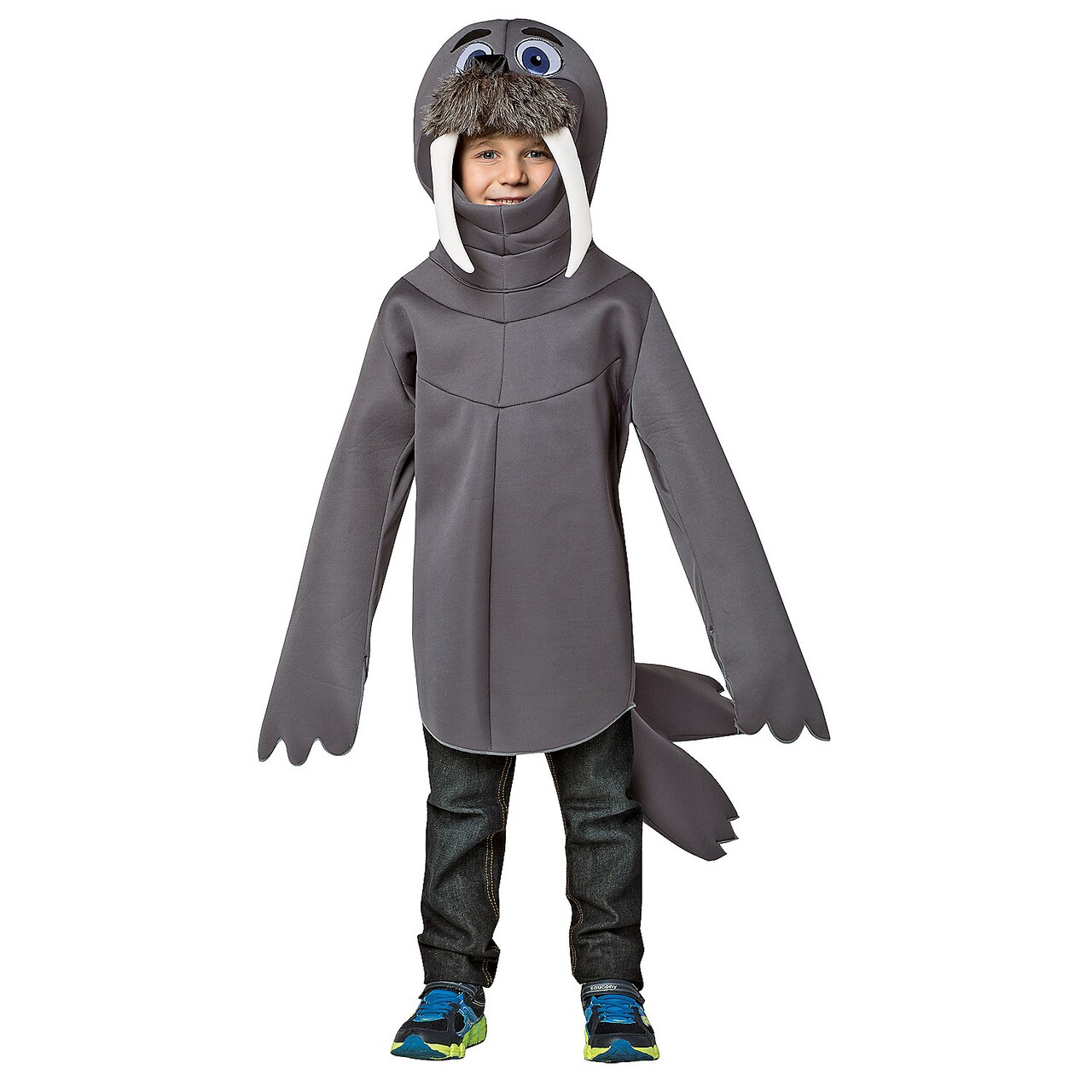Infant Walrus Costume Gray Tunic with Flippers Tail and Tusks, Perfect for Themed Parties